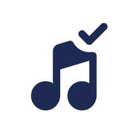 Confirmed music black pixel perfect solid ui icon. Add song to video. Approved audio track. Editing software. Silhouette symbol on white space. Glyph pictogram for web, mobile. Isolated vector image