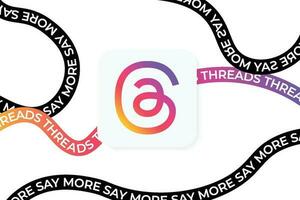 Threads Rainbow Logo, Instagram App with Design Curve Text of Threads, Say More Campaign by Threads Instagram App Design System, Threads logo, Threads by Instagram, July 20, 2023 - Dhaka, Bangladesh vector