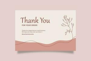 Printable Pink Thank You Card for Small Business with Organic and Botanical Object vector