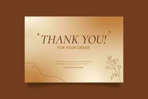 Printable Elegant Thank You Card for Online Small Business, Decorated with Abstract Gold Gradient and Botanical Object vector