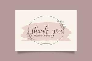 Editable Botanical Thank You Card For Small Online Business with Pink Watercolor and Lettering Font vector