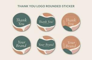 Printable Thank You Rounded Badge Sticker and Branding Logo Sticker Decorated with Orange Green Organic Blob and Botanical Object. Suitable for Small Online Business Fashion, Beauty, Cosmetic Brand vector