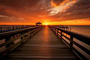 muelle con un maravilloso puesta de sol en el antecedentes foto