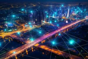 Cityscape illuminated by the night lights photo