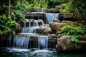 Stunning waterfall surrounded by lush tropical greenery photo