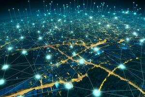 Vibrant cityscape illuminated at night photo