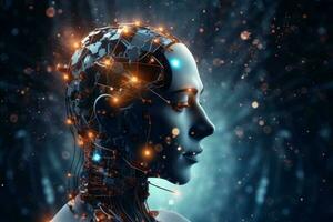 Woman's head with glowing lights emanating from within photo