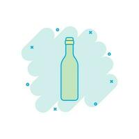 vino de dibujos animados vectoriales, icono de botella de cerveza en estilo cómico. pictograma de ilustración de concepto de botella de alcohol. cerveza, vodka, concepto de efecto de salpicadura de negocio de vino. vector