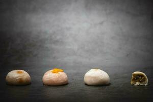 Traditional Chinese pastry against dark background photo