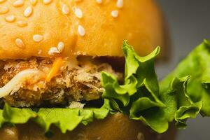 Close up of delicious hamburger with dark background photo