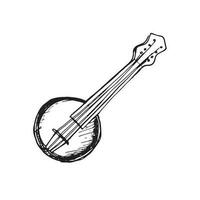 Banjo classical musical instrument vector illustration isolated. Symphony orchestra stringed Irish instrument ink hand drawn. Element black white for design wrapping, postcard, brochure, invitation