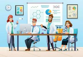 Group of scientists conducting experiments in science laboratory. Scientific research concept illustration vector