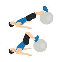 Man doing stability or swiss ball hamstring leg curl, or hip raise or bridge. vector