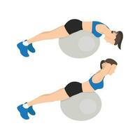 Woman doing stability or swiss ball back extensions exercise. vector