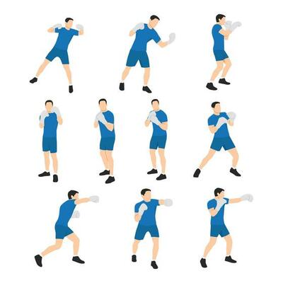 Man doing boxing moves exercise. Jab Cross Hook and Uppercut movement. Shadow  boxing. Flat vector illustration 23487466 Vector Art at Vecteezy