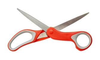 Multipurpose scissors with orange handle isolated on white background with clipping path. photo