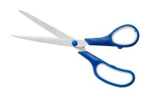 Multipurpose scissors with blue handle isolated on white background with clipping path. photo