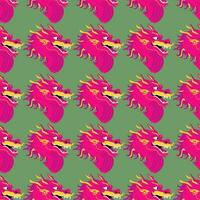 Bright purple dragon on a green background endless pattern. Vector seamless ornament.