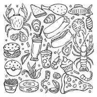 Drawn food background. Doodle food icons vector