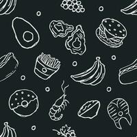 Seamless food pattern. Doodle food background vector