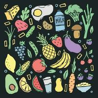Healthy food icons. Drawn healthy food background vector