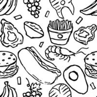 Seamless food pattern. Doodle food background vector