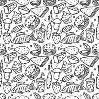 Seamless food pattern. Doodle food background vector