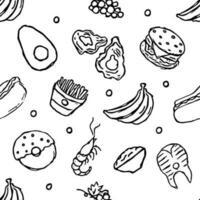 Seamless food pattern. Doodle food background vector