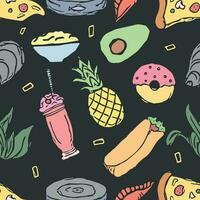 Seamless food pattern. Doodle food background vector