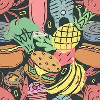 Seamless food pattern. Doodle food background vector