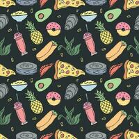 Seamless food pattern. Doodle food background vector