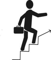 empresario caminando arriba escalera con flecha. negocio concepto crecimiento y el camino a éxito icono diseño vector ilustración. negocio hombre corriendo en el moverse reemplazable vector diseño.