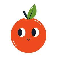 Vector cute smiling apple. Kawaii design for children and kids. Funny red apple with face. Smile fruit in flat design.