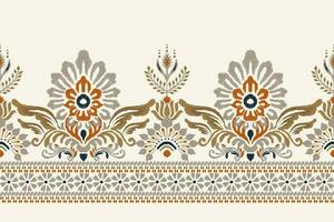 Ikat floral paisley embroidery on white background.Ikat ethnic oriental pattern traditional.Aztec style abstract vector illustration.design for texture,fabric,clothing,wrapping,decoration,sarong.