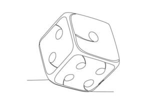 Vector one continuous line drawing of dice, isolated dice vector sketch