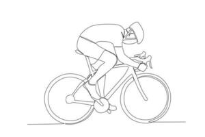 Vector one continuous single line drawing of young man riding bicycle for exercise healthy commuter lifestyle concept linear sketch isolated