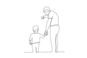 Vector continuous line drawing happy father piggybacking cute little boy playing with dad vector