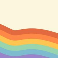 Retro rainbow striped background with copy space. Abstract groovy design in doodle style. Vector square template for cover, social media post, banner or poster