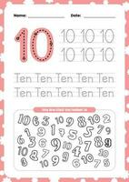 flat design vector learning tracing number and coloring in english for kids activity printable