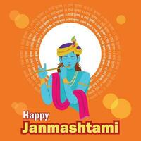 contento janmashtami saludo diseño de señor Krishna con marathi texto antecedentes vector