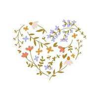 Vector floral hearts on a white background. Summer floral elements. Love card with flower bouquet. Calm heart