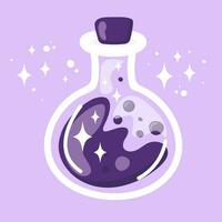 Cute cartoon magic potion bottle vector illustration. Witch's potion design for Halloween cards, shirts, social media posts, banners, invitations, icon and so on