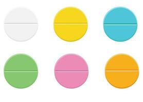 Round colorful pills, medicines, tablets set vector