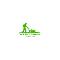 Gardener Mowing Lawn Mower Logo Design Vector