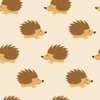 Seamless pattern with cute hedgehog in cartoon style. Animals in the forest. Vector illustration.