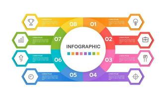 Infographic diagram 8 options or steps to success. Mind Map, Process, Template, Timeline, Presentation. Vector illustration.