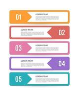 Five colorful numbers with a place for text. Infographic labels number template. Vector illustration.