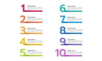 Ten colorful numbers with a place for text. Infographic labels number template. Vector illustration.