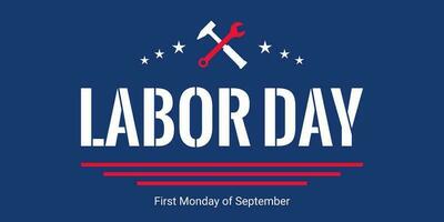 American Labor Day banner with text and working tools, vector invitation with September 1st, Workers Day.