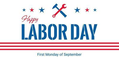 American Labor Day banner with text and working tools, vector invitation with September 1st on a white background, Workers Day.